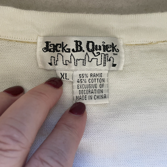 Vintage Y2K Jack B Quick Cardigan Women Extra Large White Gold Sequins Sailboat - Picture 5 of 11